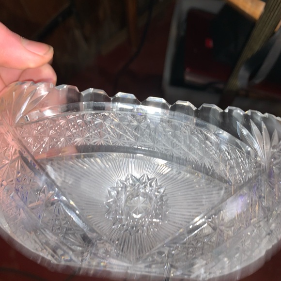 Beautiful Antique Heavy Cut Glass Oval Bowl High End - Picture 7 of 16
